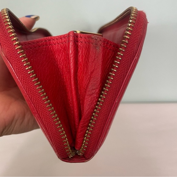 Tory Burch Leather Wallet Red Full Zip Clutch - Picture 7 of 10